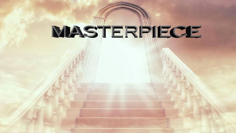 Stairway with arch to sky with word masterpiece
